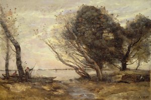 The Banks of the Lake efter syndafloden, c.1870 av Jean Baptiste Camille Corot