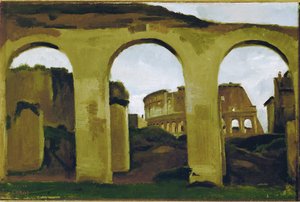 Das Kolosseum, gesehen über die Arkaden der Basilika Sankt Konstantin, Rom