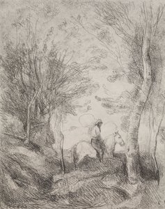The Great Cavalier in the Wood, originalavtryck 1854, tryckt 1921. av Jean Baptiste Camille Corot