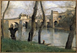 Vy över bron Mantes Målning av Camille Corot (1796-1875) 1800-talets sön. 0,38x0,55 m Paris musee du Louvren av Jean Baptiste Camille Corot