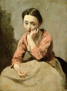 Kvinna i en rosa blus (olja på duk) av Jean Baptiste Camille Corot