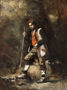 Ung italiensk pojke på berget; Ung italiensk Patre i berget, ca 1845-55 av Jean Baptiste Camille Corot