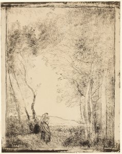Ung mamma vid skogsbrynet av Jean-Baptiste-Camille Corot