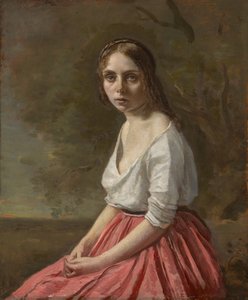 Ung kvinna i en rosa kjol, ca 1845-50 av Jean Baptiste Camille Corot