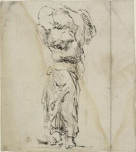 Stående kvinnofigur bärande på ett stort paket av Jean Baptiste Carpeaux