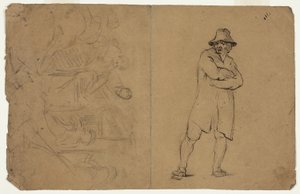 Två skisser: Stående man med korslagda armar och figurgrupp av Jean Baptiste Carpeaux