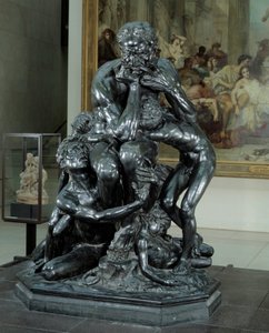Ugolin-tyrann i Pisa. Illustration av helvetet i "Den gudomliga komedin"" av Dante. Bronsskulptur av Jean Baptiste (Jean-Baptiste) Carpeaux (1827-1875)