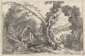 Man och kvinna gräver, tallrik från "A New Book of Landskips", 1637