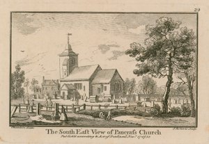 Den sydöstra utsikten över St Pancras Church, London