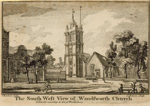 Den sydvästra vyn av Wandsworth Church av Jean Baptiste Claude Chatelain