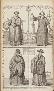 Porträtt av Ferdinand Verbiest, Adam Schall, Candida Xu och Xu Guangqi Från En beskrivning av e av Jean Baptiste Du Halde