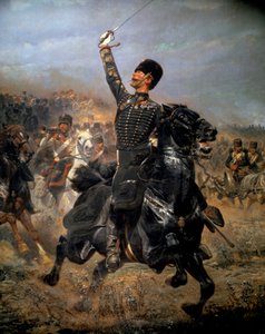 I batteri, kavalleriladdning (1870). Målning av Edouard Detaille (1848-1912)