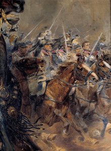 Napoleonkriget: "" Den sista anklagelsen mot general Antoine Charles Comte de Lasalle (1775-1809), dödad vid Wagram den 6 juli av Jean Baptiste Edouard Detaille