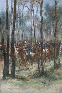 Soldater till häst, 1884 (wc, svart bläck & kroppsfärg på papper