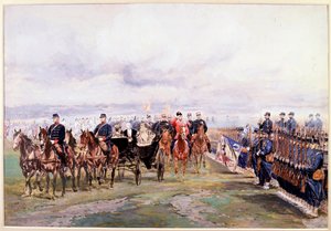 Tsar Nicolas granskar trupperna med Felix Faure i Chalon-sur-Marne under sitt besök i Frankrike den 9 oktober av Jean-Baptiste Edouard Detaille