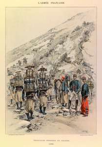 Typer och uniformer av kapten Jules Richards franska armé, illustrerad av Edouard Detaille (1848-1912): Indigenes Tirailleurs in Column in 1886, Private Collection av Jean-Baptiste Edouard Detaille