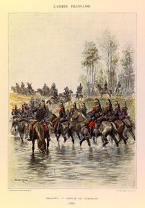 Typer och uniformer av kapten Jules Richards franska armé, illustrerad av Edouard Detaille (1848-1912): Drakar; Fälttjänst 1885, Privat samling av Jean-Baptiste Edouard Detaille