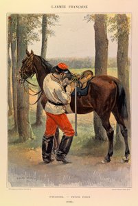 Typer och uniformer av kapten Jules Richards franska armé, illustrerad av Edouard Detaille (1848-1912): Cuirassier i liten klänning 1885, Privat samling av Jean-Baptiste Edouard Detaille