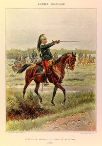 Typer och uniformer av kapten Jules Richards franska armé, illustrerad av Edouard Detaille (1848-1912): Drakofficer i manöverdräkt 1885, privat samling av Jean Baptiste Edouard Detaille