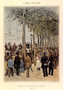 Typer och uniformer för kapten Jules Richards franska armé, illustrerad av Edouard Detaille (1848-1912): krigsministerns personal 1884, privat samling av Jean-Baptiste Edouard Detaille