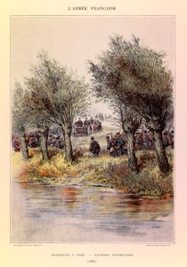 Typer och uniformer av kapten Jules Richards franska armé, illustrerad av Edouard Detaille (1848-1912): Jägare till fots; de stora manövrarna 1885, Privatsamling av Jean-Baptiste Edouard Detaille