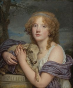 Flicka med lamm av Jean Baptiste Greuze