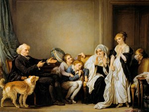 Änkan och hennes biktfader (oljemålning) av Jean Baptiste Greuze