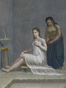 Turkisk flicka, med håret flätat i badet, 1700-talet av Jean-Baptiste Haussard