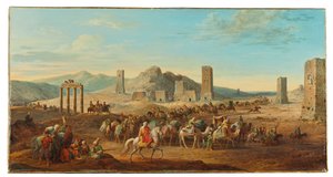 Två husvagnar vid ingången till dalen som leder till Palmyra