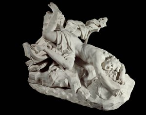 Hippolytes död Mytologins jätte dödas under gigantomachin. Skulptur av Jean Baptiste Lemoyne (1704-1778) 1700-talets Paris, Louvren.