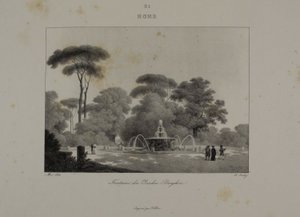 Fontän i trädgården av Villa Borghese, Rom av Jean Baptiste Isabey
