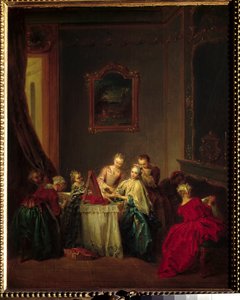 Toalettmålningen av Jean Baptiste Pater (1695-1736) 1700-talssön. 0,47x0,37 m Paris, Louvren