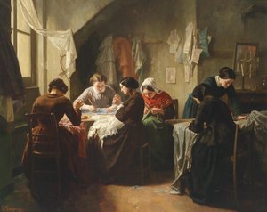 Bretonska sömmerskor av Jean-Baptiste Jules Trayer