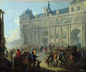 Mordet på Jacques de Flesselles på trappan till stadshuset 14 juli 1789 av Jean Baptiste Lallemand