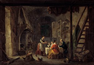 Benedicite Scen av måltid i en familj av bönder, bönen. Målning av Jean Baptiste Lallemant (1710-1803) 1700-talets Bourg en bresse, Musee de Brou