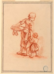 Teckning, En kvinna leder ett barn, 1750-75 av Jean Baptiste Le Prince