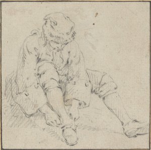 Man som drar på sin sko av Jean Baptiste Le Prince