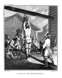 Bestraffning med en stor Knout. Från Voyage en Sibérie, 1766