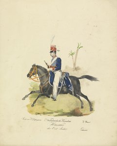 Husar från den nederländska ostindiska armén, 1820-1825 Holländska Kavalerie Hussaar i Ostindien (titel på objekt) Militära dräkter av kungariket Nederländerna. Tillägnad Hans Excellence Willem van Bylandt (serietitel på objekt)