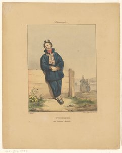Rörrökande fiskare i Scheveningen Scheveninghe (titel på objekt) Pecheur en costume habillé (titel på objekt) Kostymer för invånarna i Nederländerna och Belgien (serietitel) Costumes du peuple de toutes les provinces des Pays-Bas (serietitel) Kostym