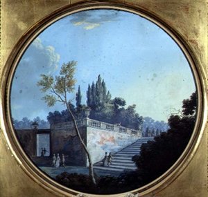 Klassisk trädgård, möjligen i Versailles (akvarell och gouache på papper) av Jean Baptiste Marechal