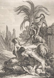 The Frightened Naiad En rufsig Naiad backar av skräck vid åsynen av ett lejon, ca. 1740., av Jean Baptiste Marie Pierre