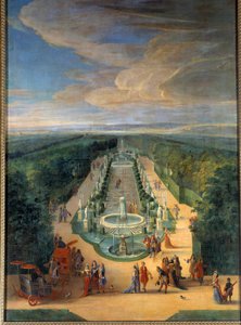 Utsikt över lunden i Galerie des Antiques i trädgårdarna i Versailles Målning av Jean-Baptiste Martin (den äldre) (1659-1735) Runt 1688 sön. 2x1,4 m Versailles, musee du chateau