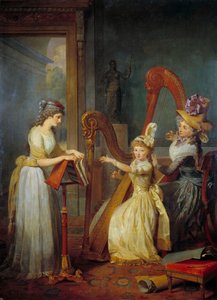 Stephanie Felicite Ducrest de Saint-Aubin, grevinna av Genlis (kallad Madame de Genlis) (1746-1830) håller en harpaföreläsning för barnen till hertigen av Orleans på slottet Saint Leu Målning av Jean Baptiste Mauzaisse (1784-1844) 1800-talets sön. 2,4