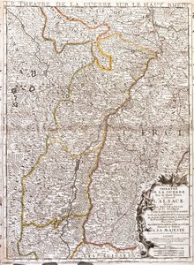 Karta över Alsace (Frankrike) (Gravering av Jean Baptiste Nolin