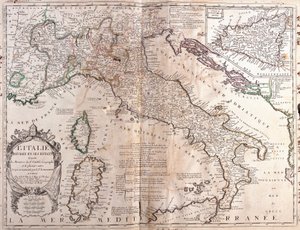 Karta över Italien, med Korsika, Sardinien och Sicilien (gravyr