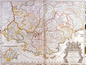 Karta över Provence (Frankrike) (Gravering av Jean Baptiste Nolin