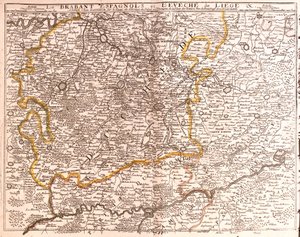 Karta över spanska Brabant (flamländska och vallonska Brabant) och Liège stift (Belgien) (gravyr av Jean Baptiste Nolin