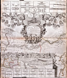 Karta över Canal du Midi, med dess akvedukter (gravyr av Jean Baptiste Nolin
