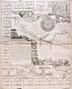 Karta över Canal du Midi, med dess akvedukter (gravyr av Jean Baptiste Nolin